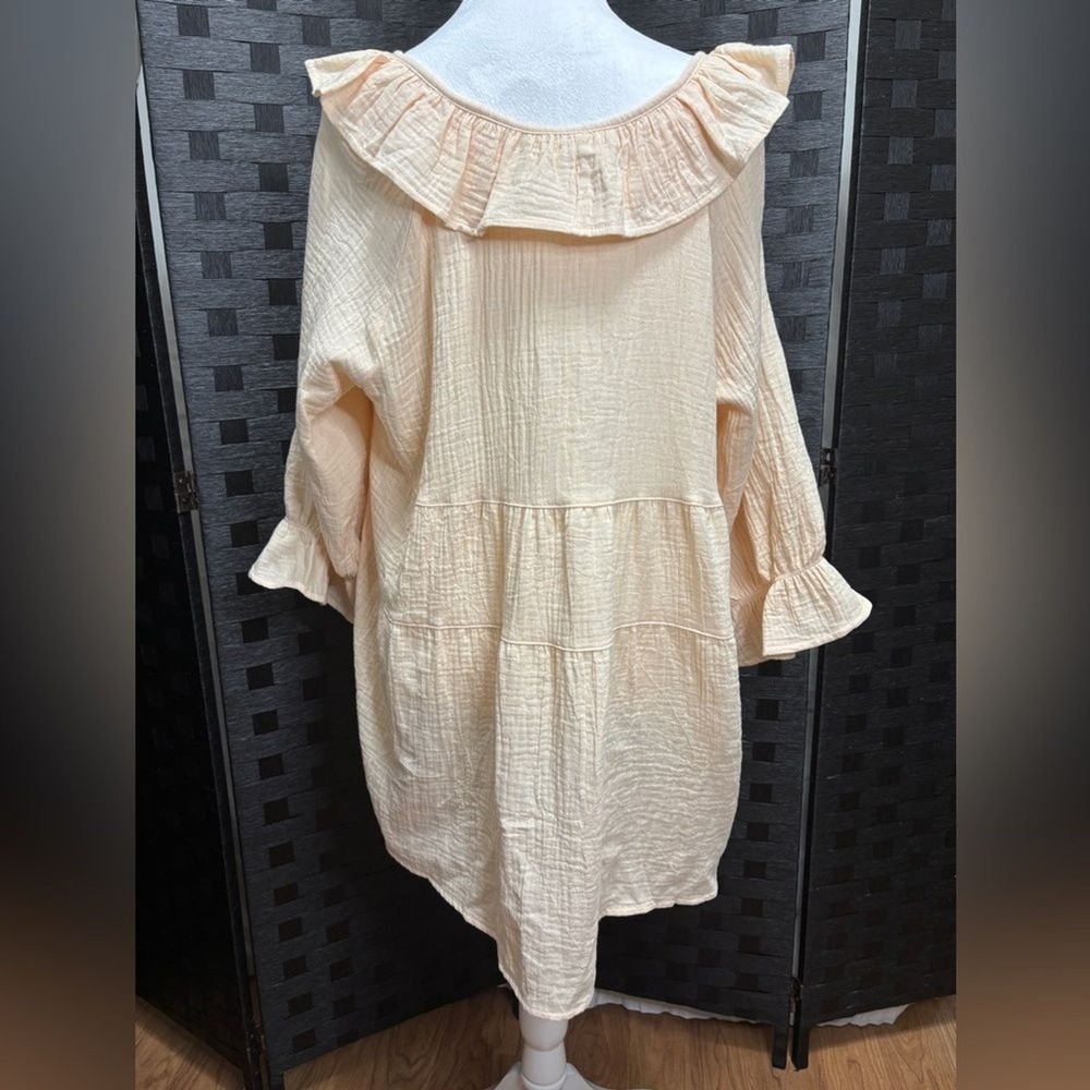 Tiered Babydoll Blouse Womens M Apricot Ruffle Boho Crinkle Gauze Boho Cottage - Picture 3 of 9